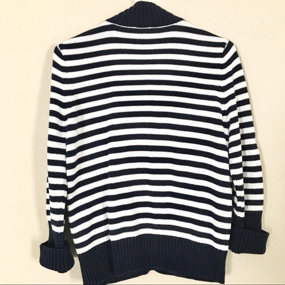 Talbots Women's Mock Neck Nautical Striped Button Up Sweater - Picture 8 of 12